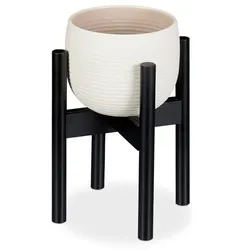 Relaxdays Blumenständer Bambus verstellbar schwarz Schwarz