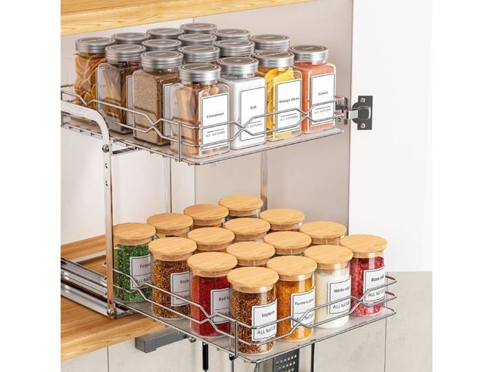 Étagère À Épices Pour Intérieur D'Armoire Organiseur De Placard Coulissant Étagère À Épices À 2 Niveaux Organiseur À Épices [AT304]