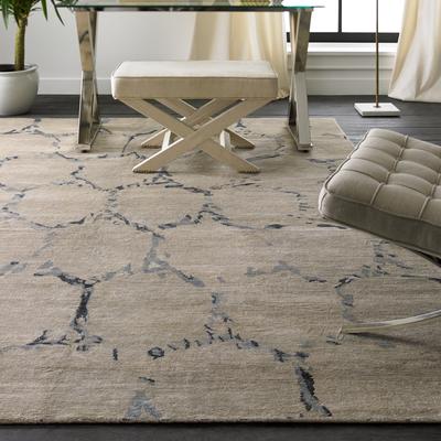 KALATY Modern Grey Hand-Knotted Viscose Area Rug