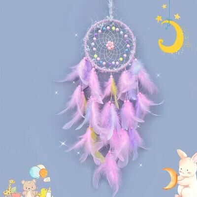Uplifted Finds Cream Flower Dream Catcher   Handmade Feather Wind Chimes & Pastel Wall Pendant green