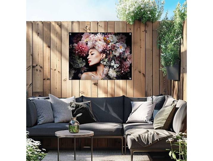 Poster extérieur femme chapeau de fleurs PVC Rose foncé/Rose foncé 60 x 80 x 0cm