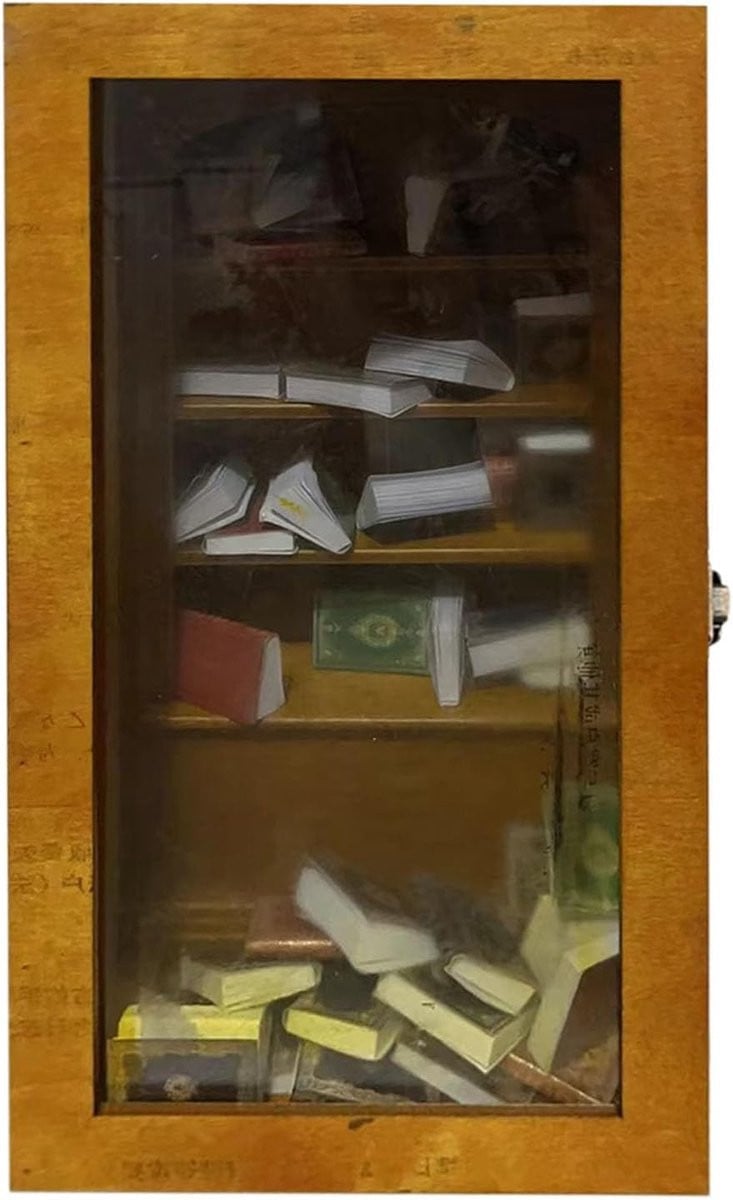 Handgemaakte houten miniatuur boekenkast voor decoratie in huis - Houtkleur