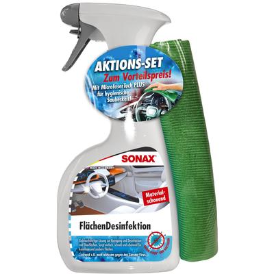 SONAX Desinfektionsmittel AktionsSet FlächenDesinfektion (500 ml) + 1 MicrofaserTuch 04038410