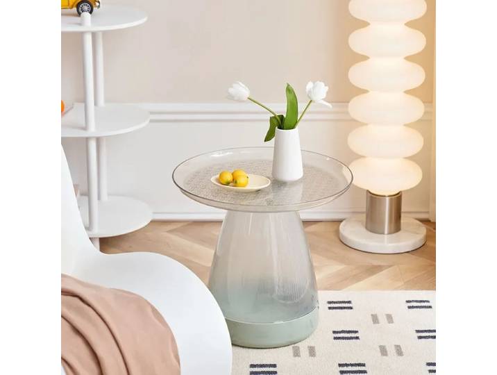 Tables basses nordiques minimalistes rondes en plastique blanc, Table d'appoint Unique pour salon, meubles de maison simples de luxe