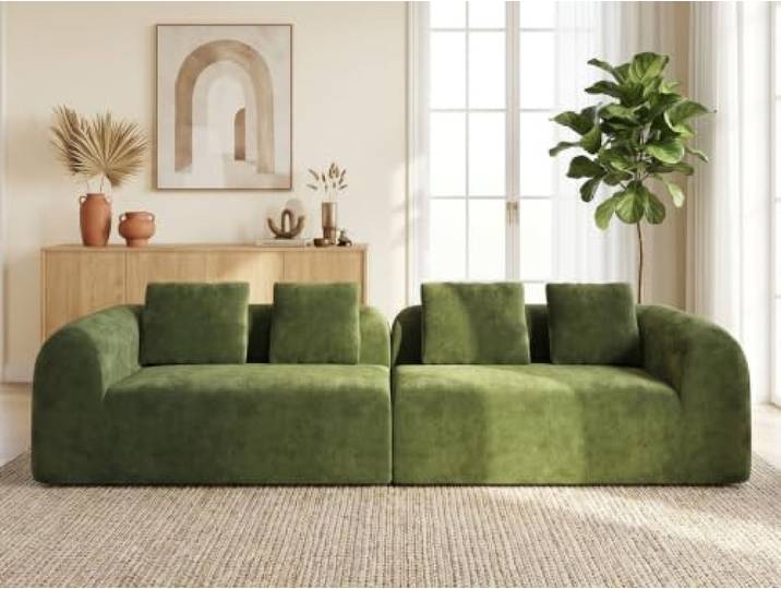 Vesgantti 280 cm 4-Sitzer-Sofa, Grünes rahmenloses Modularsofa aus Chenille