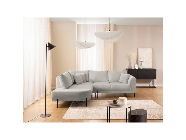 Livetastic Ecksofa Mauris, Hellgrau, Metall, Kunststoff, 4-Sitzer, Füllung: Komfortschaum, Silikon,Komfortschaum, Silikon, L-Form, links montierbar, 233x200 cm, Armteil rechts, Wohnzimmer, Sofas & Couches, Wohnlandschaften, Ecksofas