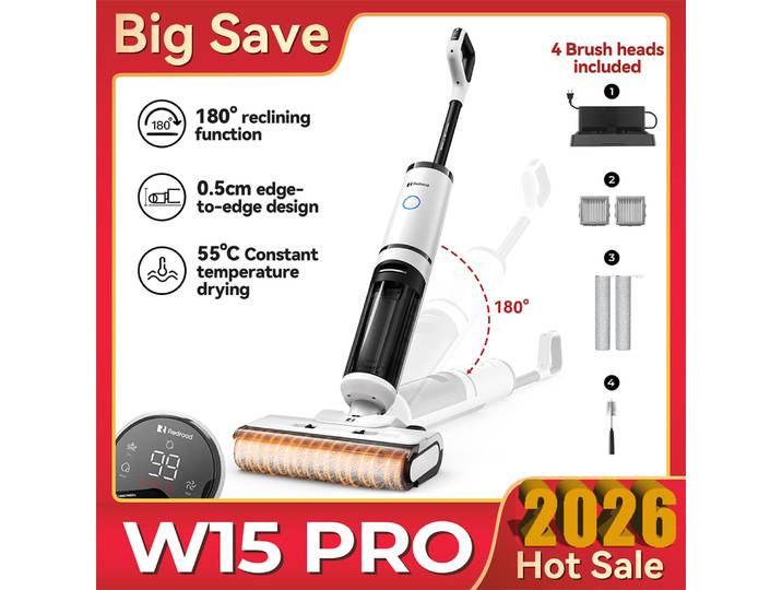 Aspirateur sans fil Redkey W15 Pro, 22kpa/200W, aspirateur à bâton avec 55 minutes d'autonomie, aspirateur pour la maison, les tapis et les sols durs