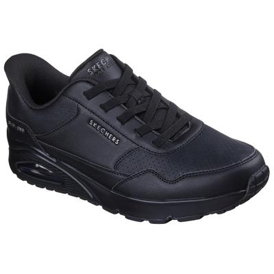 Slip-On Sneaker SKECHERS "UNO-BANKSIA LUXE", Herren, Gr. 41, schwarz, Lederimitat, Schuhe, Keilsneaker, Sneaker mit Luftkissen