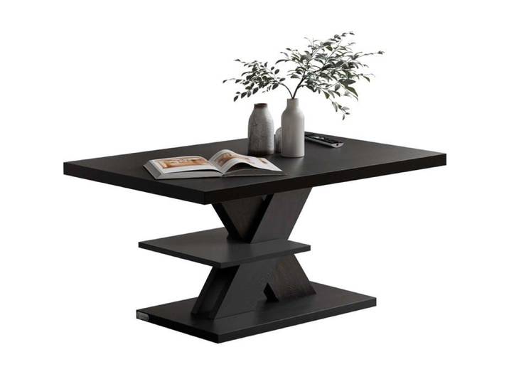 CASARIA® Table basse noire 90x60x45cm Table de salon 50kg Table basse moderne design Rangement intérieur