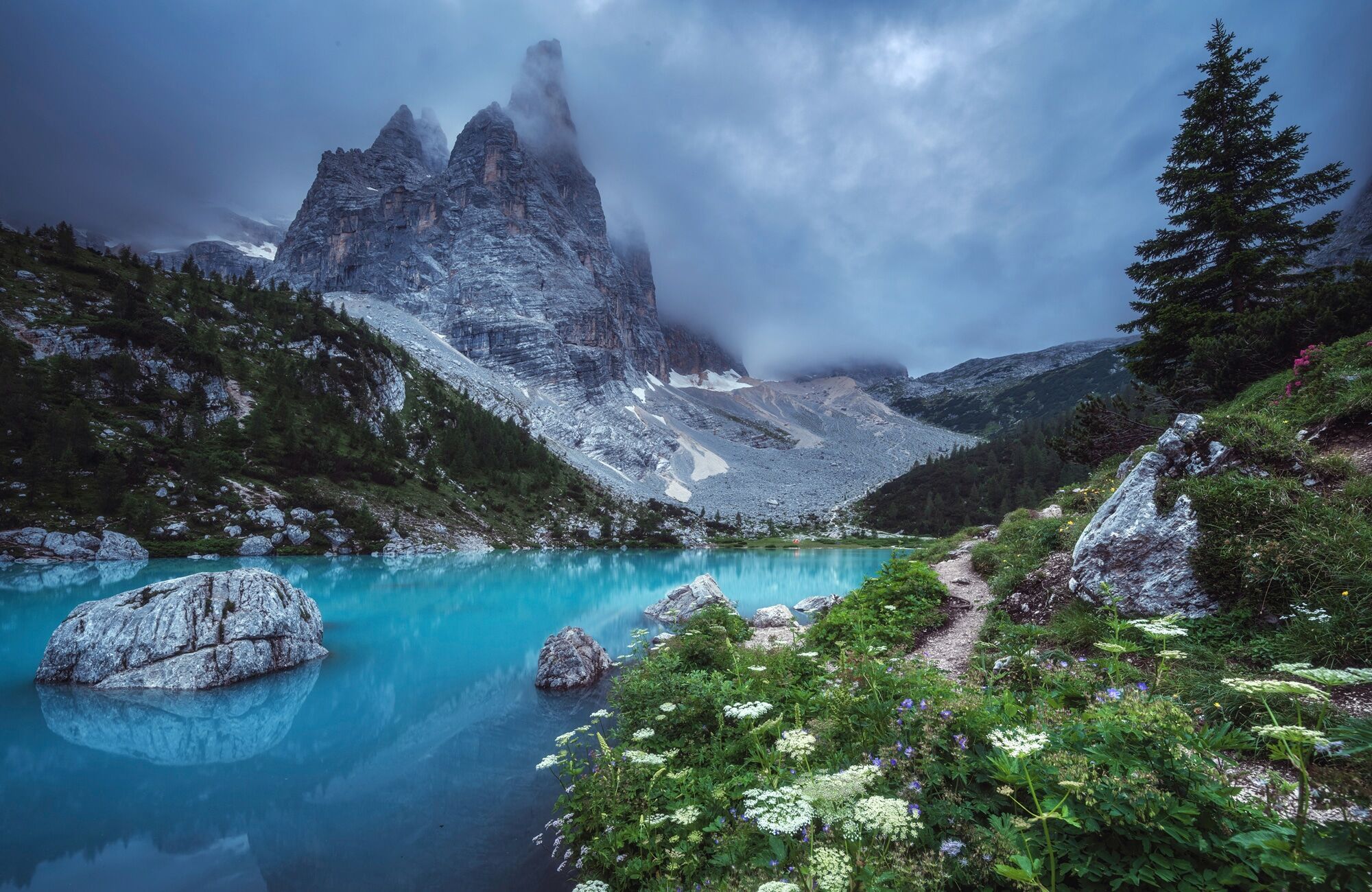 Fototapete PAPERMOON "Photo-Art JEAN CLAUDE CASTOR, VENETIEN - LAGO DI SORAPIS PANORAMA", bunt, B:4,5m L:2,8m, Vlies, Tapeten, Fototapete bunt B/L: 4,5m x 2,8m, Bahnen: 9 Stk.