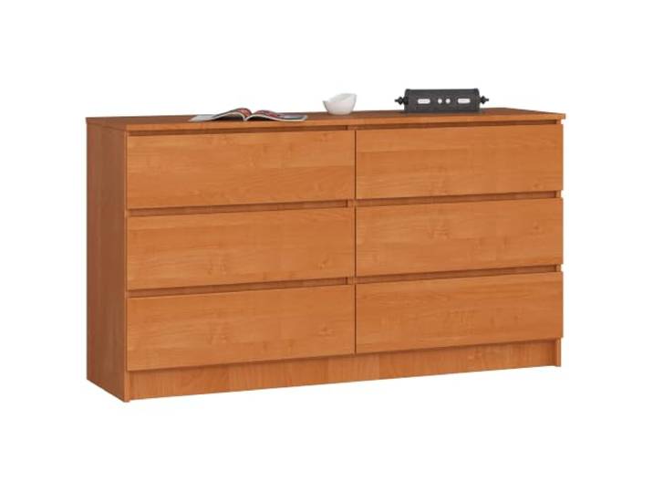 AKORD Kommode K140 138 cm, 6 Schubladen, Erle 138 x 77 x 40 cm Sideboard für Wohnzimmer, Schlafzimmermöbel, Kommodenschrank für Arbeitszimmer & Büro