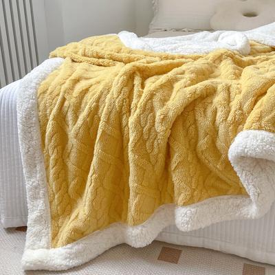 Einfarbige, verdickte, warme, doppellagige Lamm-Kaschmir-Jacquard-Decke, Büro-Nickerchen-Decke, Sofawärmer, superweiche Decken