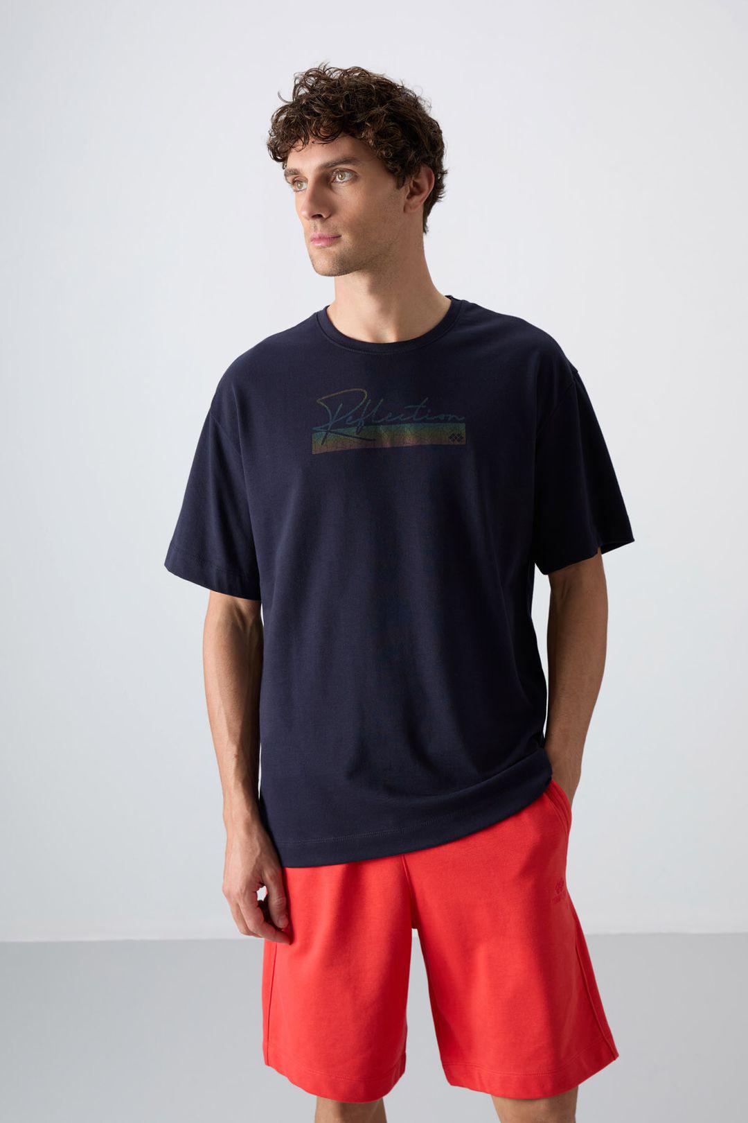 Übergröße Bedrucktes Baumwoll-Misch-T-Shirt