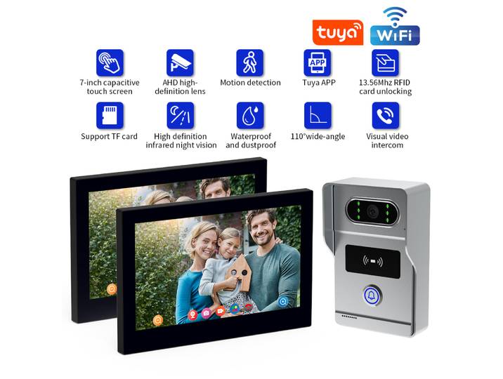 Système de sonnette vidéo Wifi sans fil AHD8, caméra de porte interphone 1080P, écran tactile de 7 pouces, interphone vidéo pour la maison 4 fils