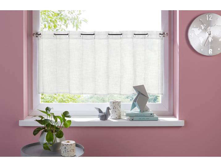 Scheibengardine GOODPRODUCT Clea Gr. 5, weiss (weiß, beige), B:120cm H:60cm, Polyester, Gardinen, Scheibengardine, Polyester, mit braunen Längsstreifen in grober Struktur