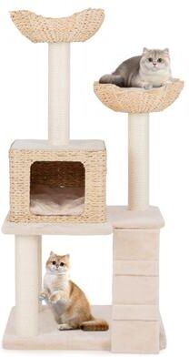Costway 48 Inch Cattail Cat Tower with Sisal Scratching Posts Perch and Condo-Beige