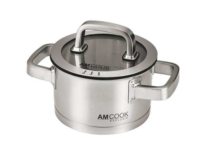 Am Cook Kochtopf, Edelstahlfarben, Metall, 1,7 l, 9 cm, Messskala, Abgießfunktion, leichte Reinigung,mit Dampfablass, Kochgeschirr, Töpfe, Kochtöpfe