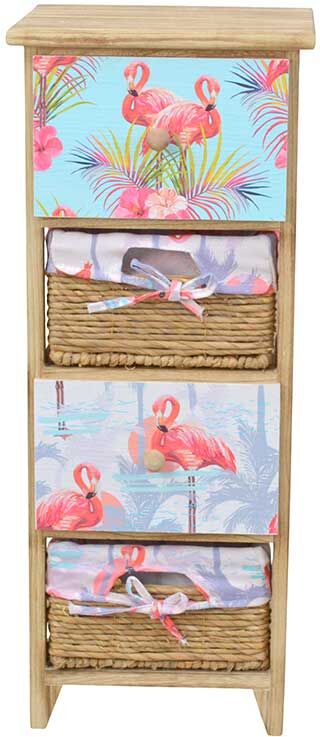 Pharao24.de Schubkastenkommode aus Paulownia Massivholz Flamingo Motiven
