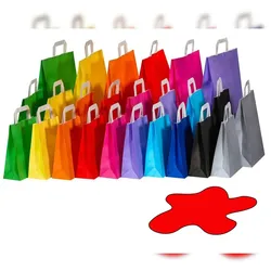VEPATIM 50x Papiertragetaschen Papiertaschen Flachhenkel 22x10x28cm rot 70gr.