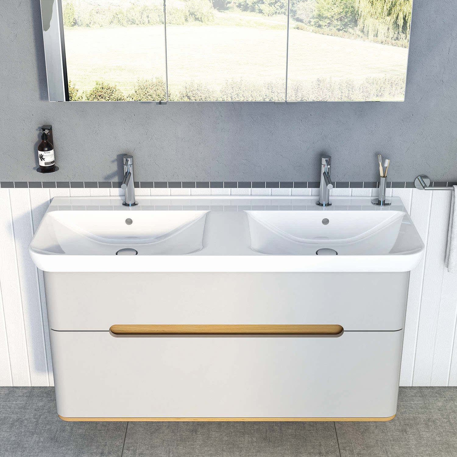 VitrA Sento Doppelwaschtisch unterbaufähig 130 x 48 cm