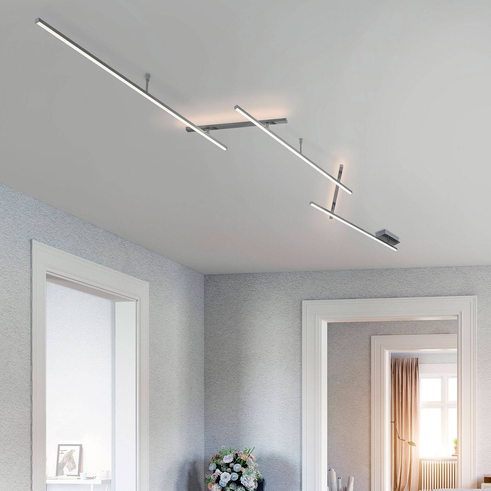Trio Lighting LED Ceiling Light Indira, dimmable, Alu / grey / zinc, Living / Dining Room, metal, Modern, Ceiling Light