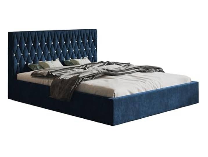 Emporius Doppelbett 180x200 Crystal mit Bettkasten - Schlafzimmer, Designer Bett, Lattenrost, Velvet (Dunkelblau - Goya 18)