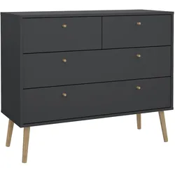 WellHome - Schlafzimmerkommode mit 4 Schubladen in der Farbe Matt-Grau 99 x 40 x 82 cm - Guadiana