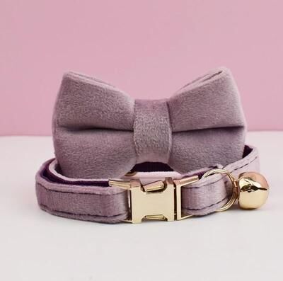 Uplifted Finds Premium Velvet Personalized Cat Collar With Custom Engraved Nameplate, Bowtie, And Bell bow Tie Collar 3 s