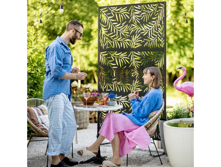 Outsunny Paravent Extérieur Acier Motif Branches 122x45x198cm Noir