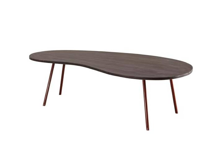 FineBuy Couchtisch 122x63x34,5 cm Akazie Massivholz Grau, Nierentisch Wohnzimmertisch im Retro Stil mit Metallbeinen, Sofatisch aus Echtholz in Nierenform, handgefertigt