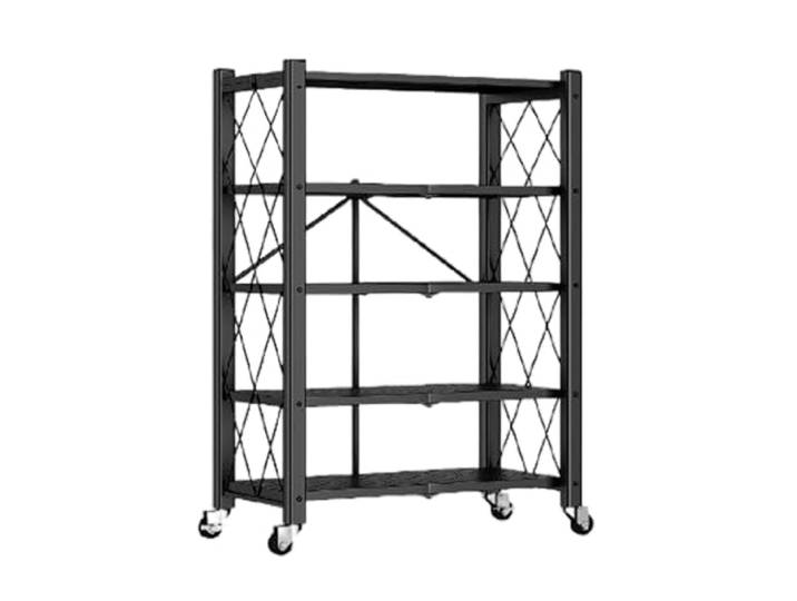 JOYBOS - Faltbares Lagerregal mit 5 Regalböden mit Rollen, ohne Montage, 71 x 34 x 165 cm, Schwarz