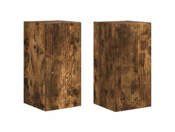 KTHLBRH TV-Schrank zur Wandmontage, 2 Stück, Eiche Rauch, aus technischem Regalböden und Innenfächer, Türen mit Scharnier 90°, platzsparendes Design, Maserung in Eiche rauchfarben