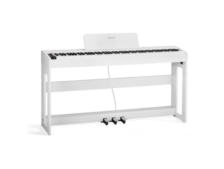 VEVOR Piano Numérique 88 Touches Lestées\, Mode Double Clavier Haut-parleurs\, avec Pupitre à Partitions\, Support\, Pédale Sustain\, Adaptateur CC\, 280 Sonorités\, Connexion Sans Fil\, pour Débutants\, Blanc