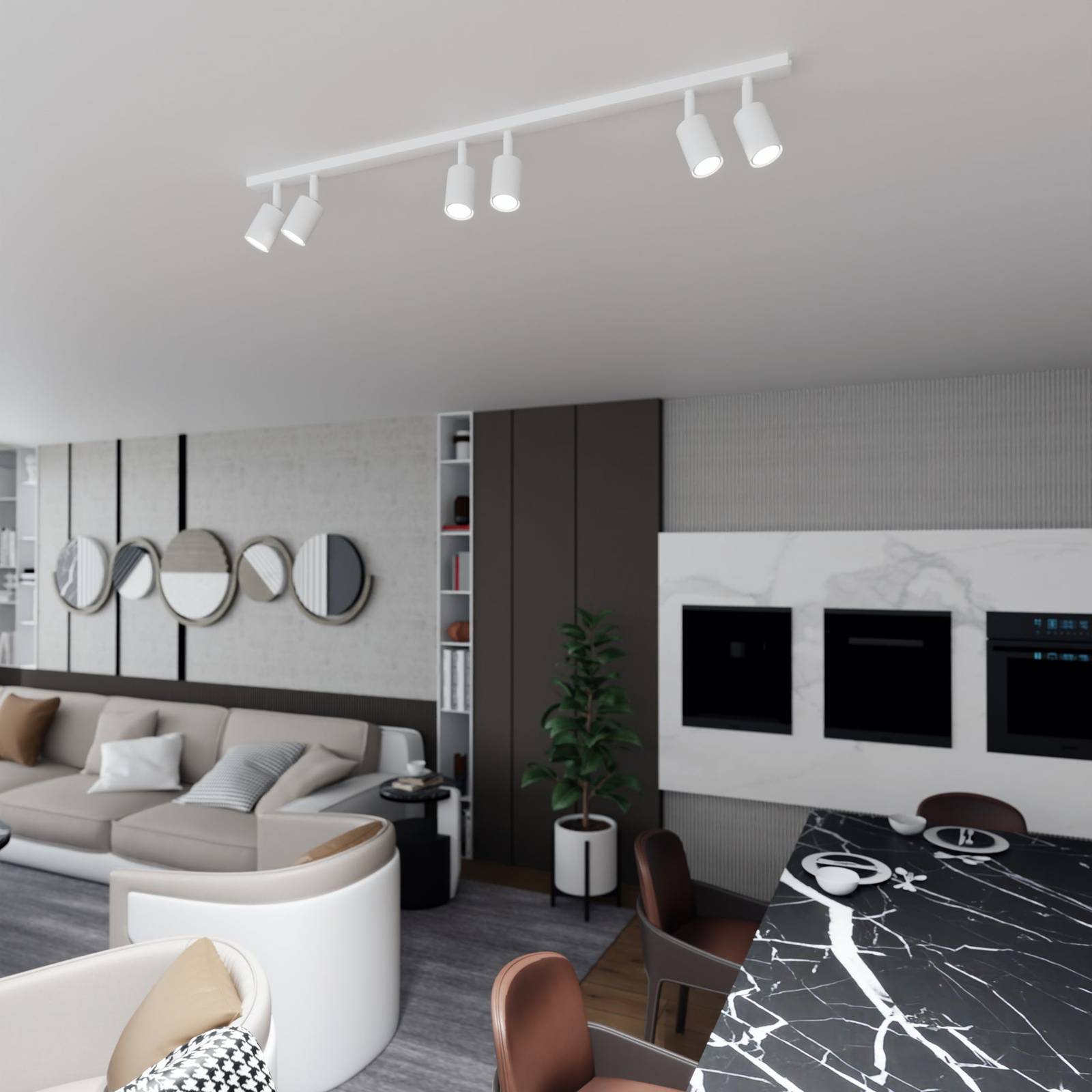 Deckenleuchte Flash, weiß, 6-flammig, Metall Flash EMIBIG LIGHTING, dimmbar, weiß / opal, für Wohn- / Esszimmer, Metall, Modern, Strahler