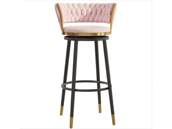twwhyg Drehbarer Barhocker aus Samt, 76,2 cm (30 Zoll), Thekenhöhe, mit geschwungener, gewebter Rückenlehne und Fußstütze, Moderne Metallbeine(Pink 1,Set of 1)