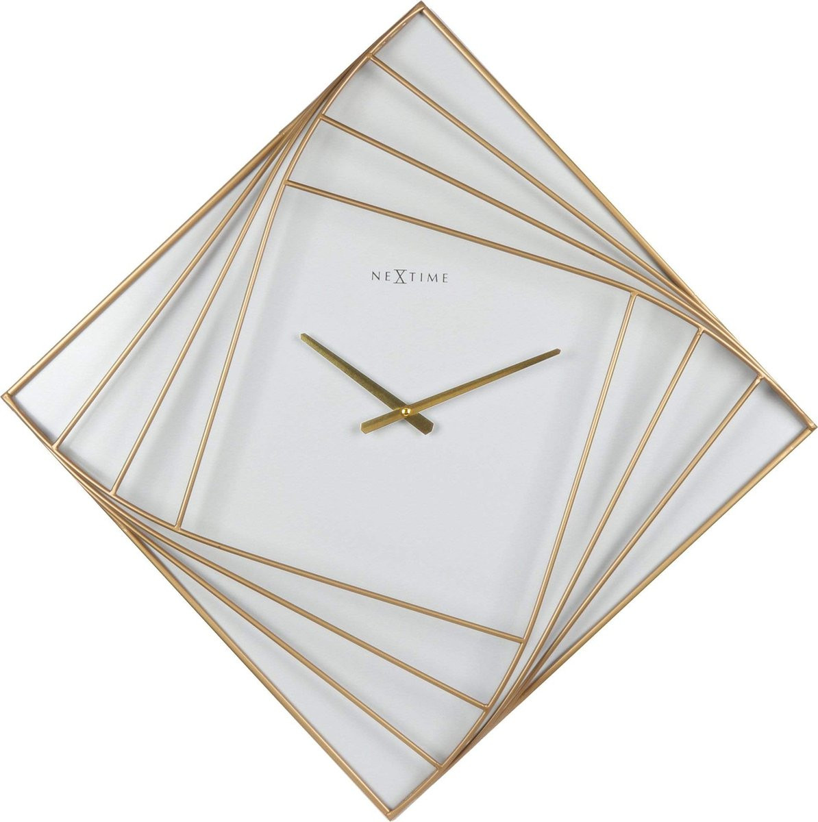NeXtime Turning Square Grote Wandklok - Metaal - Goud/Wit - 85 x 85 cm