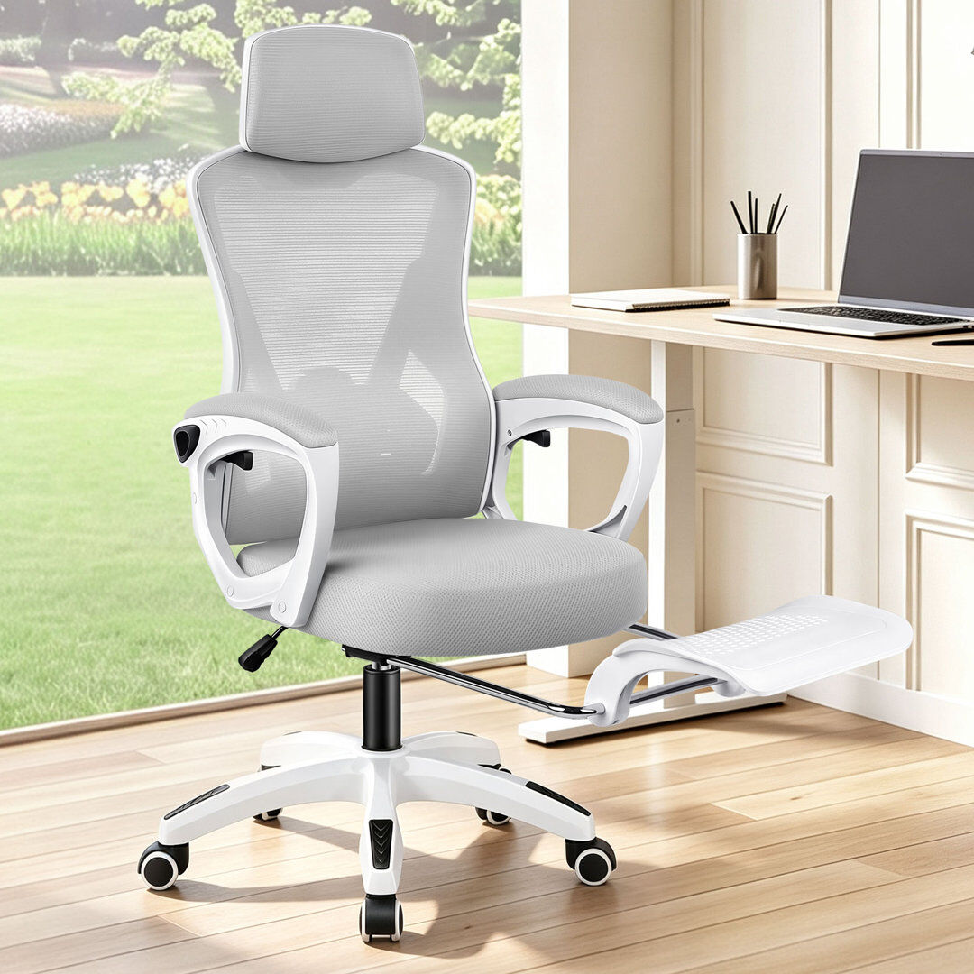 17 Stories Mesh and Foam Padding Office Chair with Headrest Grey/White 68cm W X 68cm D