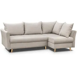 ECKSCHLAFSOFA Neron mit 2 Bettkasten und Beine in Buchefarbe, Beige, rechts