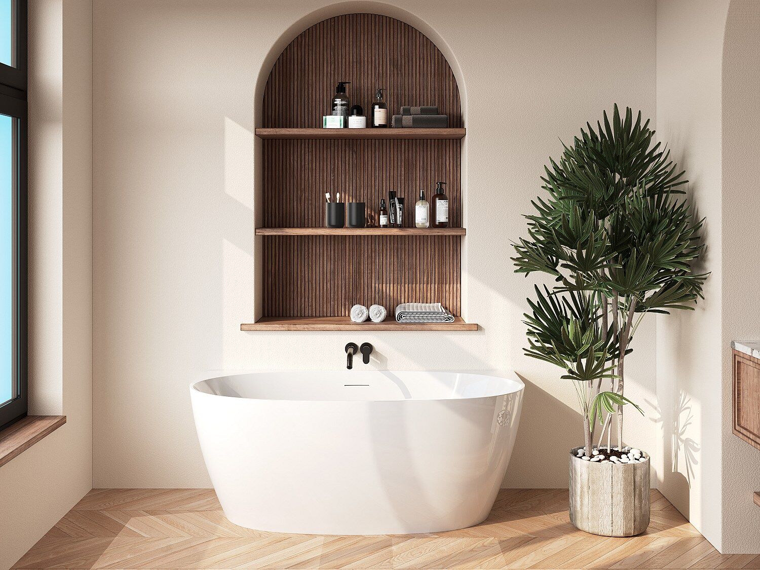 Unique Bañera semiexenta - 150 x 72 x 58 cm - Acrílico - Blanca - 203 L - AMOSARI