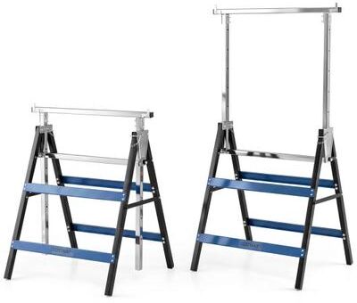 Costway 2 Pack Heavy Duty Metal Folding Saw Horses with Adjustable Height- Blue