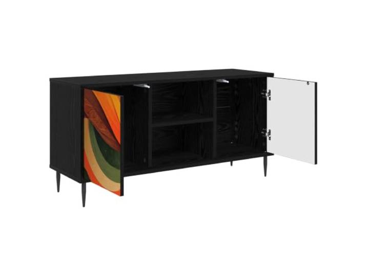 PUGYNBK Bonn TV-Möbel, 102 x 33 x 51 cm, Eiche, Schwarz Langlebiges Holz, erhöhte Beine, geräumige Aufbewahrung, dekoratives Muster, Wohnzimmer