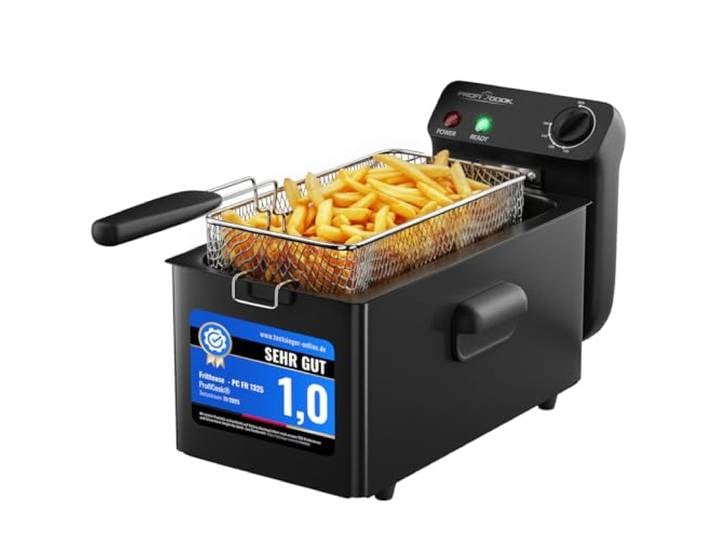 Friteuse ProfiCook avec graisse 130-190 °C Friteuse à huile 2000 W 3 L Couvercle anti-éclaboussures Friteuse à zone froide Entièrement démontable PC FR 1325 noir