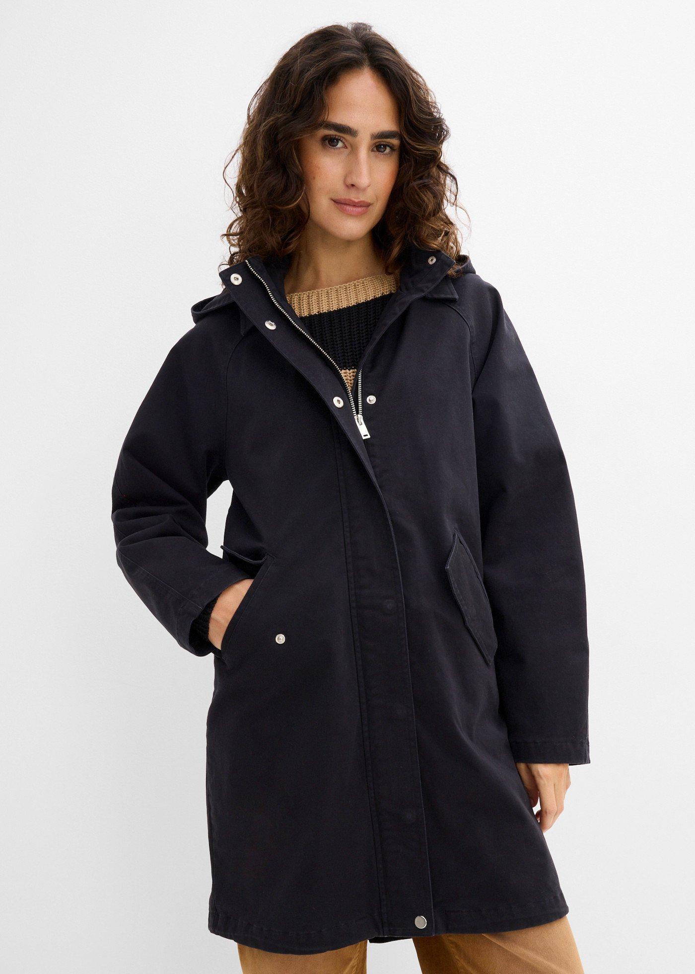 bonprix Wasserabweisender Parka, schwarz, Gr.40, Parka, wasserabweisend, 98% Baumwolle (organic)