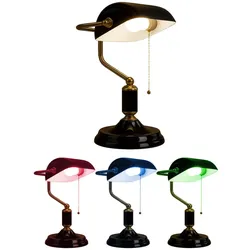 Smart LED Bankerlampe dimmbar Tischleuchte anthrazit gold Schreibtischleuchte Zugschalter, RGB Farbwechsel, App, 5W 470lm warmweiß, LxBxH 26,5x18x34 cm