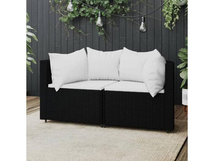 Canapés d'angle de jardin et coussins 2pcs-Canapé d'extérieur Noir Résine tressée
