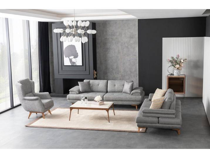 Xlmoebel Polstergarnitur Graue Wohnzimmer Polstergarnitur Stilvoller 3-Sitzer Stoffsessel