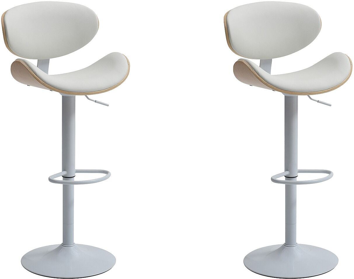 Vente-unique Barhocker 2er-Set höhenverstellbar - Kunstleder & Metall - Holzfarben hell & Weiß - MONTENEGRO
