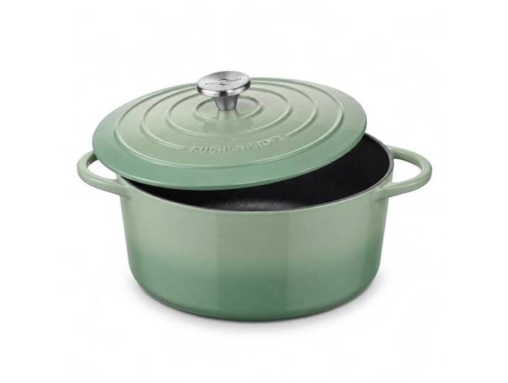 Küchenprofi Gusseisen Bräter mit Deckel rund, jade, 26 cm, Schmortopf, Auflaufform, Dutch Oven, Brotbacktopf, emailliert, für alle Herdarten (inkl. Induktion), zum Schmoren, Backen, Braten
