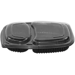 320 Schalen und 320 Deckeln Mehrweg Mikrowellen Menüschale Cookipack 2-geteilt 1250 cc 255x190x45 mm PP Schwarz mit transparentem Deckel