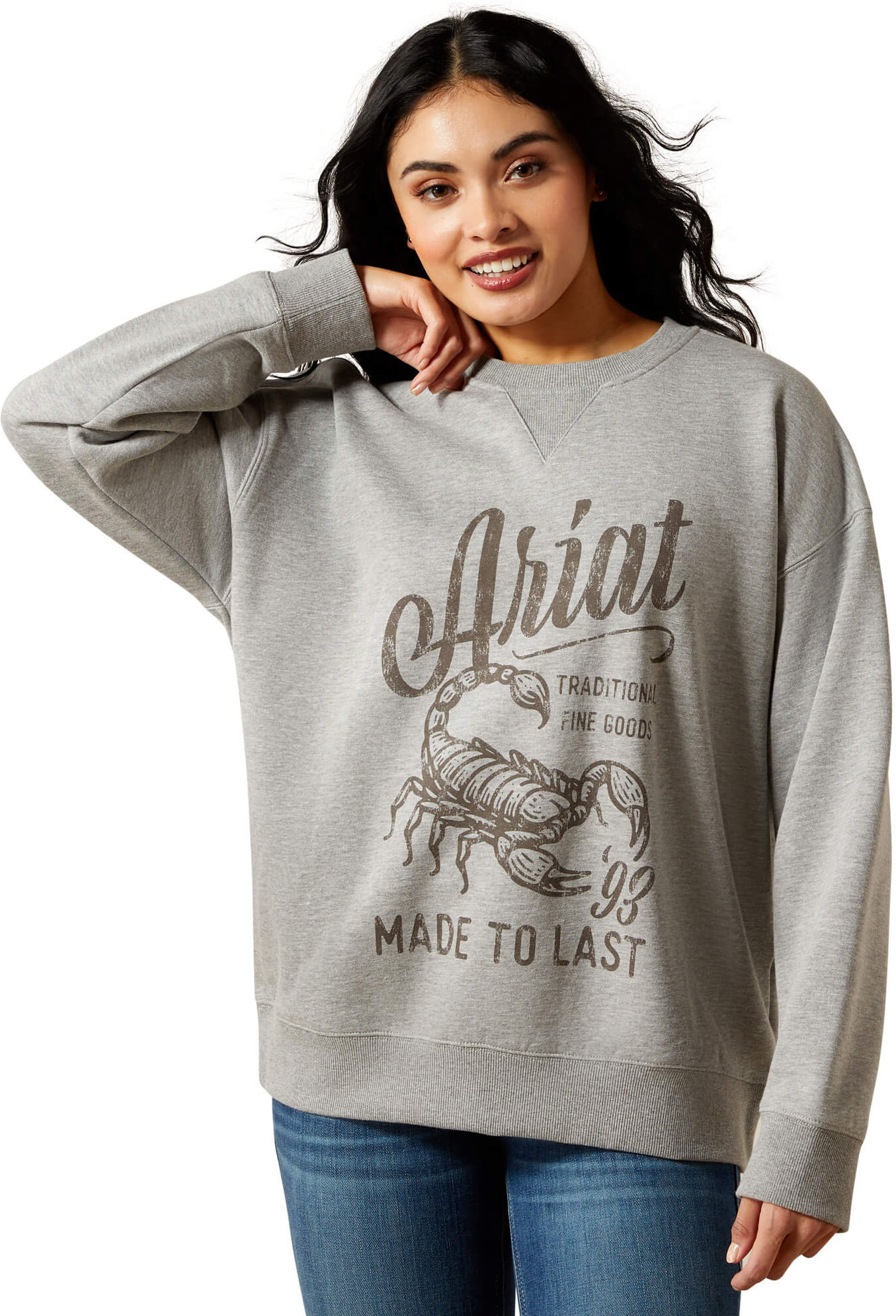 Women's Scorpion Script Oversized Sweatshirt in Heather Grey, Size: Large by Ariat